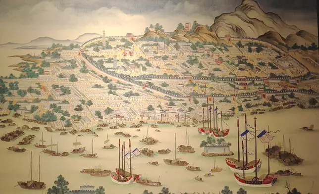 1760年廣州俯瞰圖。省河上大小船只熙來攘往，一派繁榮景象。(資料圖片)