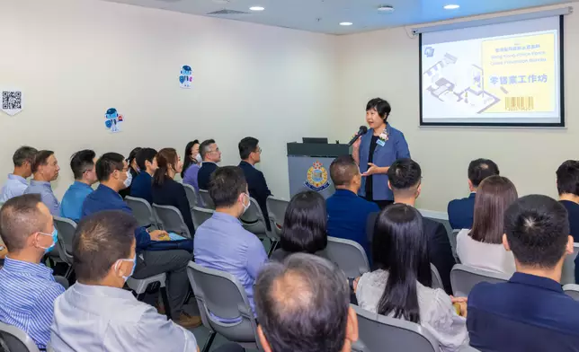 防止罪案科於6月26日舉行零售業工作坊。助理處長（刑事）鍾詠敏於開幕致詞。