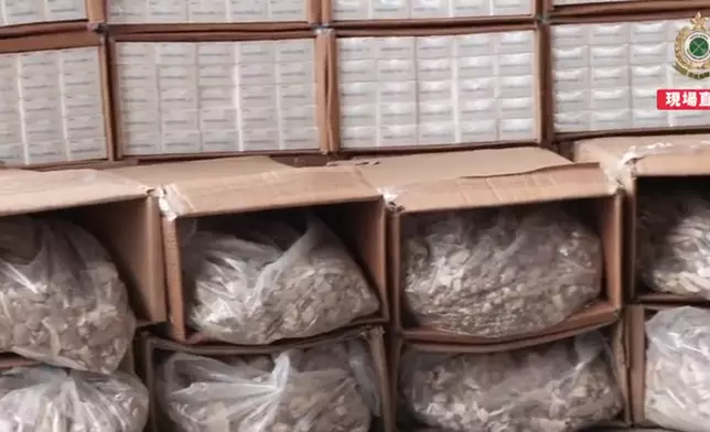 海關在兩個由柬埔寨來港的貨櫃檢獲約1700萬支私煙，估計市值約6200萬元。(香港海關FB影片截圖)