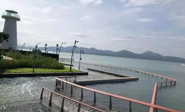 深圳灣海水下午漫上岸來。(微博圖片)