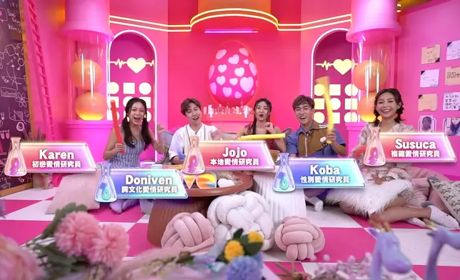 （左起）胡敏芝（Karen）、陳國麟（Doniven） 、黃紫恩（Jojo）、文頌男（Koba）及麥惠琪（Susuca）Susuca。