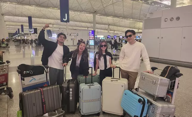 （左起）JB、Honey、Juliana跟Patrick Sir昨日（4日）出發到台灣。
