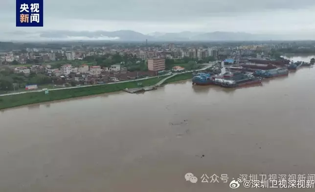 受持續降雨影響，廣東梅江和韓江先後出現超警戒水位。(微博圖片)