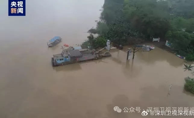 受持續降雨影響，廣東梅江和韓江先後出現超警戒水位。(微博圖片)