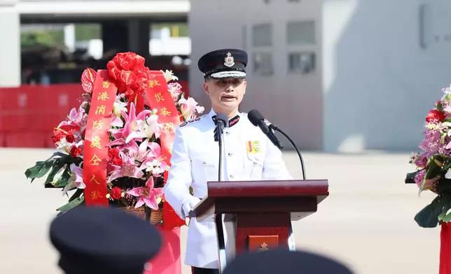 消防處處長楊恩健於「消防處紀念日」致辭。政府新聞處圖片