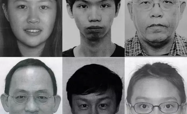 日前六名被國安處新增通緝人士，其中包括香港民研前副行政總裁鍾劍華 (上排右一)。警方圖片