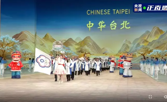 第九屆亞洲冬季運動會開幕式，中華台北隊進場。央視直播截圖