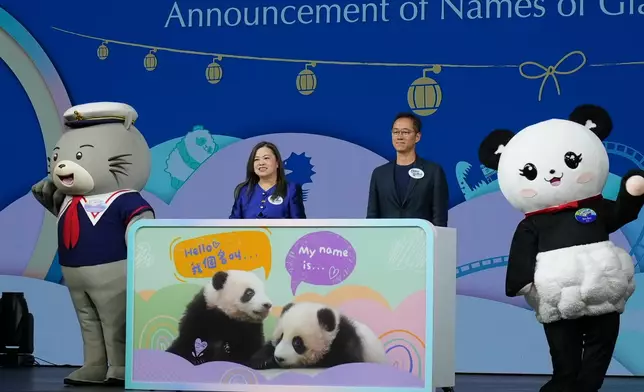 海洋公園公布大熊貓龍鳳胎命名為「加加」和「得得」。巴士的報記者攝
