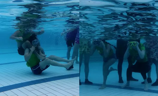 水中大電視 Danny與鄭衍峰做出「騎膊馬」、「心肺復甦」、「劍擊」等高難度動作