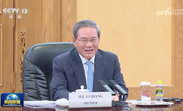 李強在第25次中國－歐盟領導人會晤中發言。央視截圖