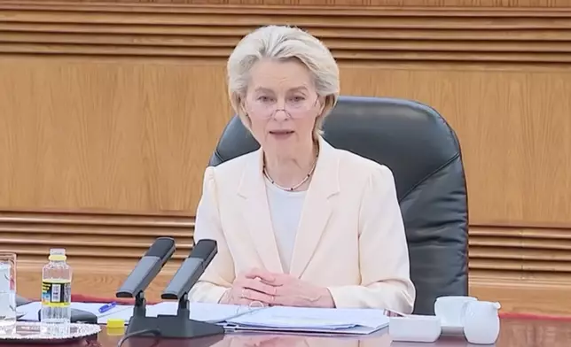 馮德萊恩在第25次中國－歐盟領導人會晤中發言。央視截圖