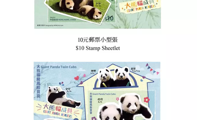 香港郵政發行「大熊貓龍鳳胎寶寶」特別郵票 政府新聞處圖片
