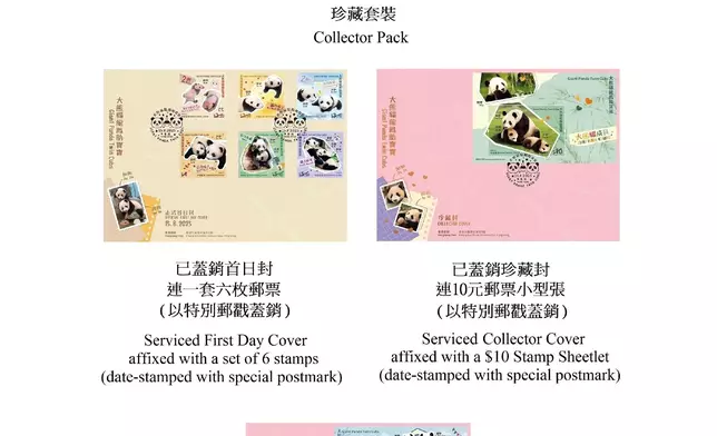 香港郵政發行「大熊貓龍鳳胎寶寶」特別郵票 政府新聞處圖片
