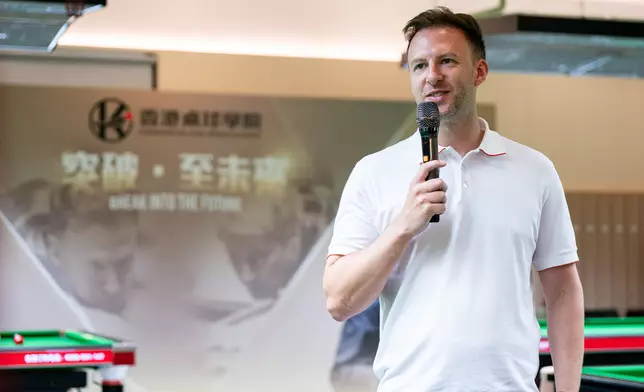 香港桌球學院舉辦開放日活動，卓林普致辭。