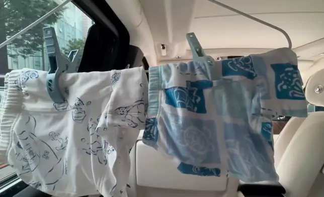 孫藝珍分享在車上晾兒子內褲的影片。影片截圖