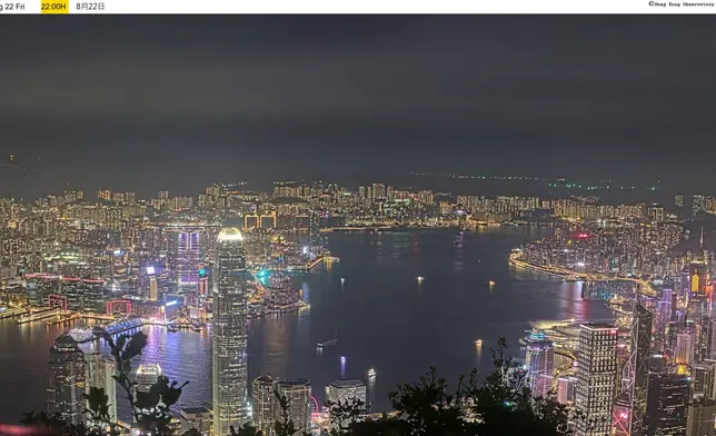 2025年8月22日晚上10時的維港情況。天文台圖片