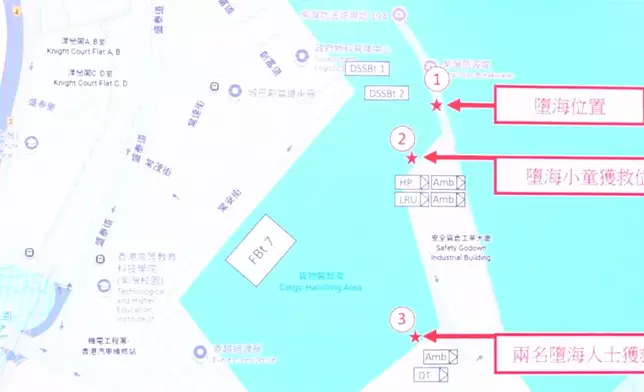 三人獲救位置。香港警察FB