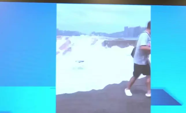 當局展示網上片段顯示事發地點大浪。香港警察FB