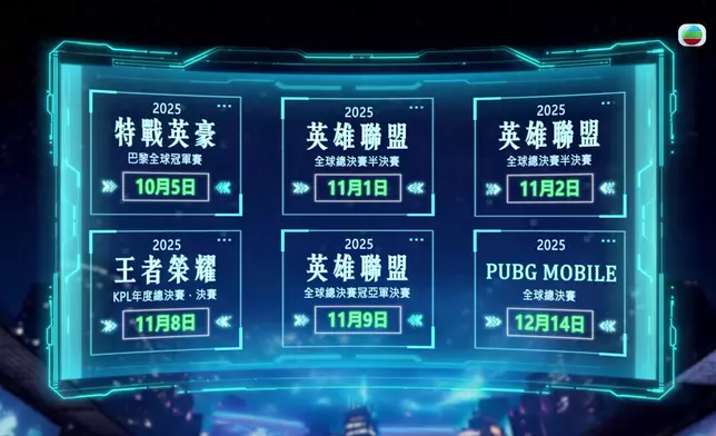 TVB打後會直播多場重量級電競賽事。