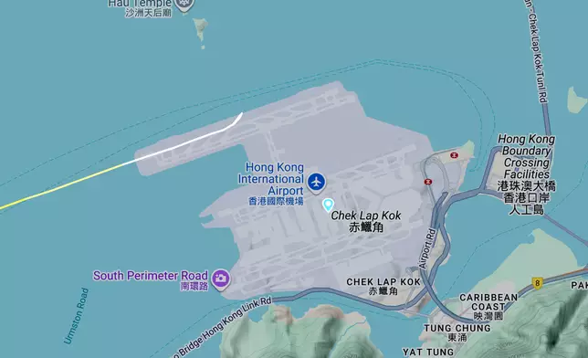 航空網站資料顯示，飛機進入北跑道後向左滑出跑道墮海。flightradar24圖片