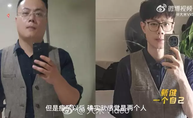 男子3年減重60斤秒變「逆齡大學生」。影片截圖