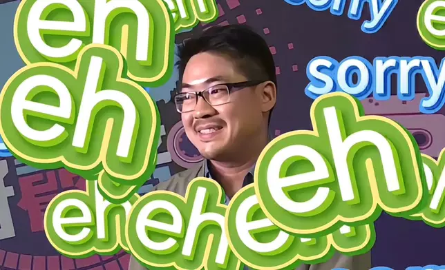 影片中啟豪「慘被」自己講出的eh及sorry淹沒。