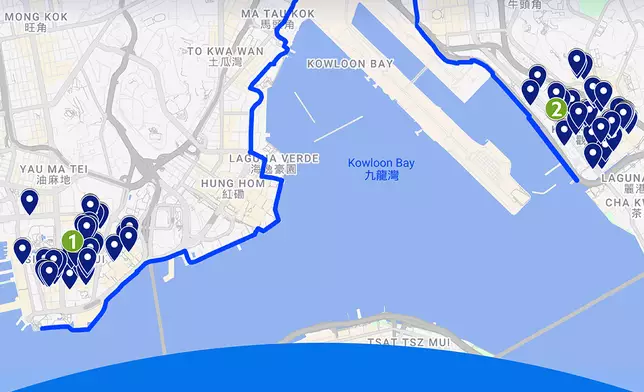 參與「助小店 撐跑手」計劃的食肆，當中不乏位於不同的熱門練跑路線附近，例如中環至灣仔海濱、尖沙咀鐘樓至觀塘海濱，以及將軍澳南海濱長廊等，讓跑手可於賽前品嚐小店特色美食補充能量，成為跑手訓練期間的最強後盾。
  (地圖中標示的編號代表10間「助小店 撐跑手」計劃特色小店的位置，詳情請參閱附件)