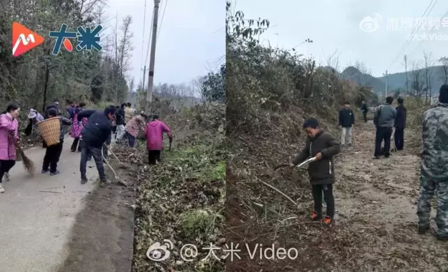 湘西近50名村民自發清理2公里失修村道迎外出子女返鄉過年。影片截圖
