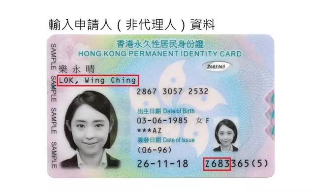 登入系統後要輸入申請人英文姓名，以及身份證明文件首4位數字/字母等資料。運輸署FB圖片