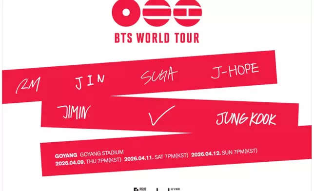 BTS全新世巡將於2026年4月在韓國高陽體育場正式開鑼。Weverse圖片