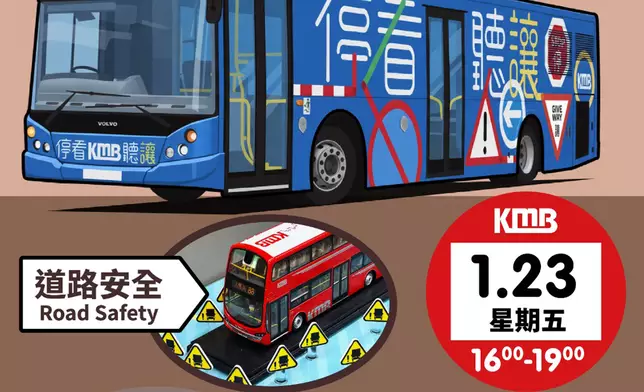 九巴以「停、看、聽、讓」為主題的「安全巴士」將於本周五（ 1月 23日） 快閃長安 巴士總站 屆時市民可以登上「安全巴士」 參觀，參加者亦會獲得一張任務卡，只要集齊卡上的任務印章，即可獲贈限量便攜旅行袋一個，數量有限，送完即止！