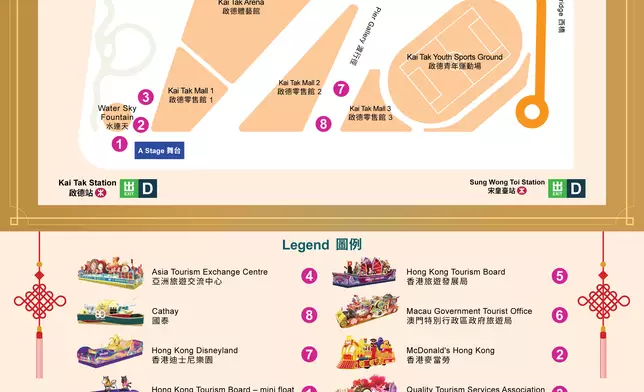 延續匯演精彩，花車初二起展示表演首度於啟德亮相。