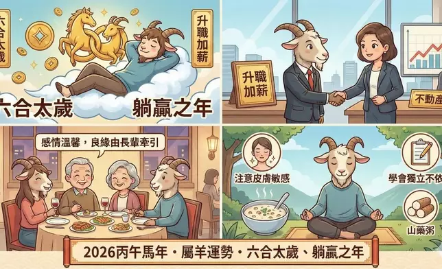 馬年對屬羊的朋友來講，是一個「六合太歲」之年，全年福氣拉滿，運勢是十二生肖當中數一數二的好！AI生成圖
