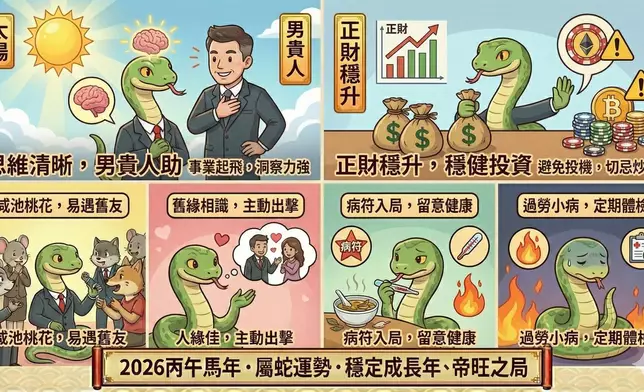 今年對於屬蛇嘅朋友嚟講，係一個「穩定成長年」，事業同財運都屬上乘，係拼搏嘅好時機！AI生成圖