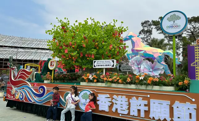 在年初一的花車巡遊中亮相的林村主題花車，亦在現場展出，供市民遊客拍照留念。巴士的報記者攝