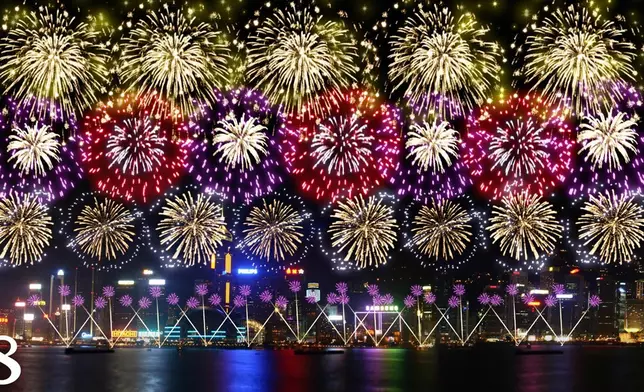 2026年農曆新年煙花匯演定於年初二（2月18日）晚上8時在維多利亞港上空舉行，圖示第八幕《馬到功成》