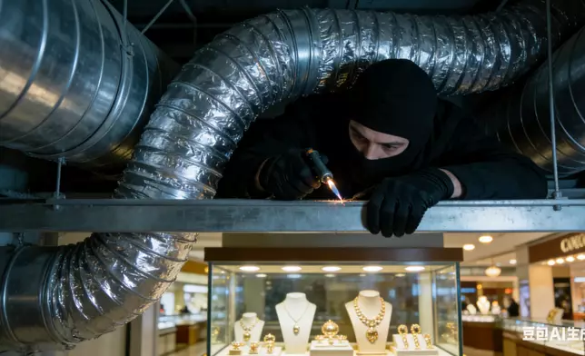 男子潛伏通風管道9小時盜走珠寶店140萬（人民幣）珠寶。AI生成圖片