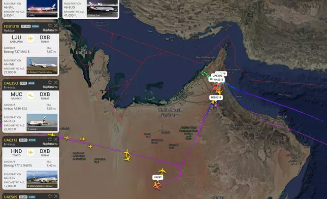 多班客機未能降落，在天空盤旋。Filghtradar24 X圖片
