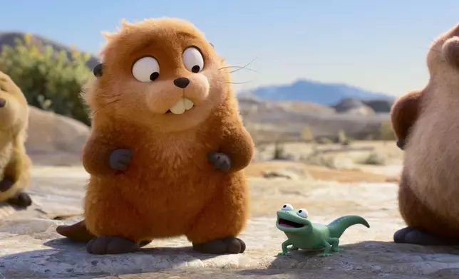 (L-R): Loaf, Beaver Mabel Beaver, Tom Lizard, and King George in Disney and Pixar's HOPPERS. Photo courtesy of Pixar. © 2026 Disney/Pixar. All Rights Reserved.