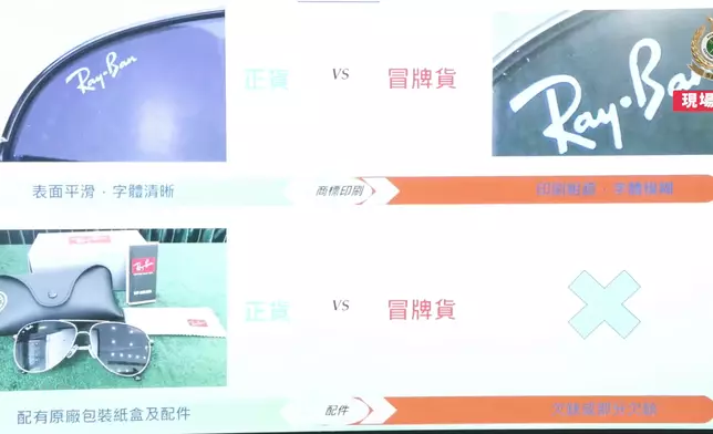 真假貨太陽眼鏡的區別。香港海關FB
