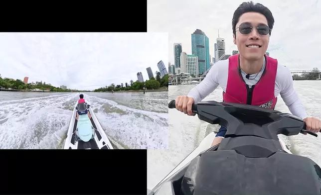 三人大玩水上摩托艇（Jet Ski）。