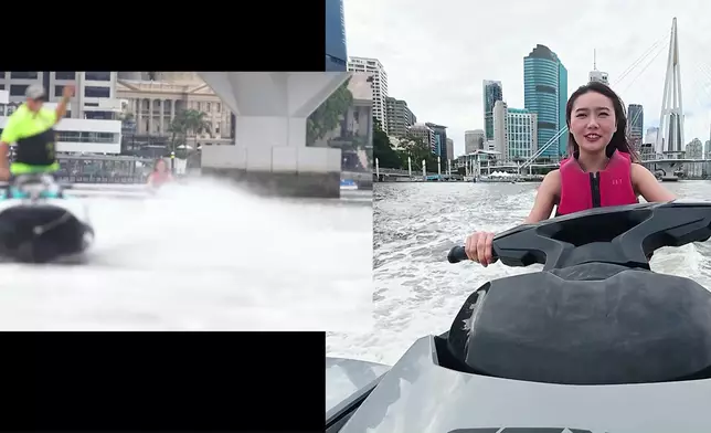 三人大玩水上摩托艇（Jet Ski）。