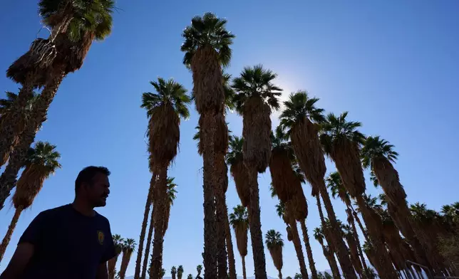 美國西南部冬季破紀錄高溫持續，魯賓潘塔萊昂（Ruben Pantaleon）周四（2026年3月19日）在加州瑟馬爾（Thermal）的陰涼處等待洗車工作。(美聯社圖片/Gregory Bull) AP圖片