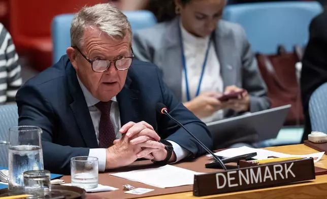 丹麥外交部長拉爾斯·勒克·拉斯穆森（Lars Løkke Rasmussen）於2025年9月23日在聯合國總部舉行的安理會會議上發言。（美聯社圖片/Yuki Iwamura） AP圖片