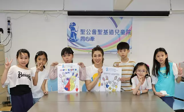 Linda親身到訪聖基道同心牽，與小朋友一同創作復活蛋畫作，互動溫馨。