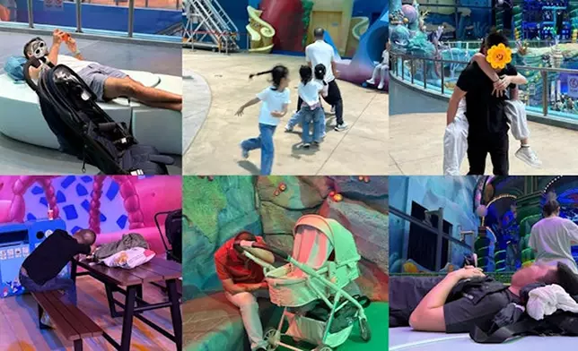 洪永城影低其他爸爸喺樂園角落瞓覺嘅畫面
