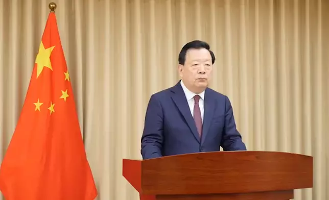 中央港澳工作辦公室主任、國務院港澳事務辦公室主任夏寶龍以視頻方式出席全民國家安全教育日開幕典禮。政府新聞網直播視頻截圖