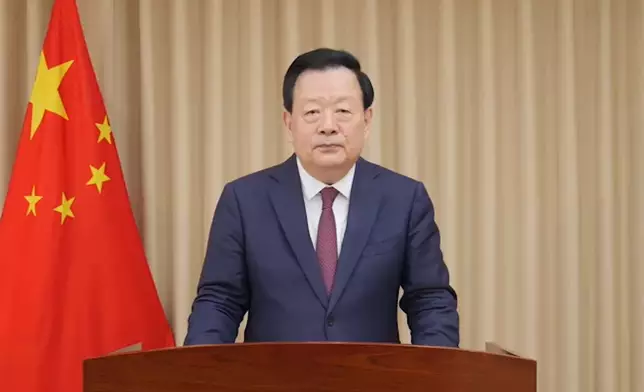 中央港澳工作辦公室主任、國務院港澳事務辦公室主任夏寶龍以視頻方式出席全民國家安全教育日開幕典禮。政府新聞網直播視頻截圖