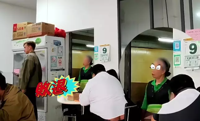 老闆娘一個怒睥，嚇到朱仔返埋位傻笑。