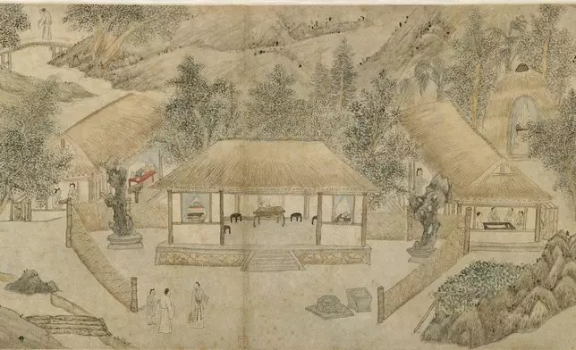 北京故宮博物院珍藏明代書畫家文伯仁的《南溪草堂圖》（局部）。